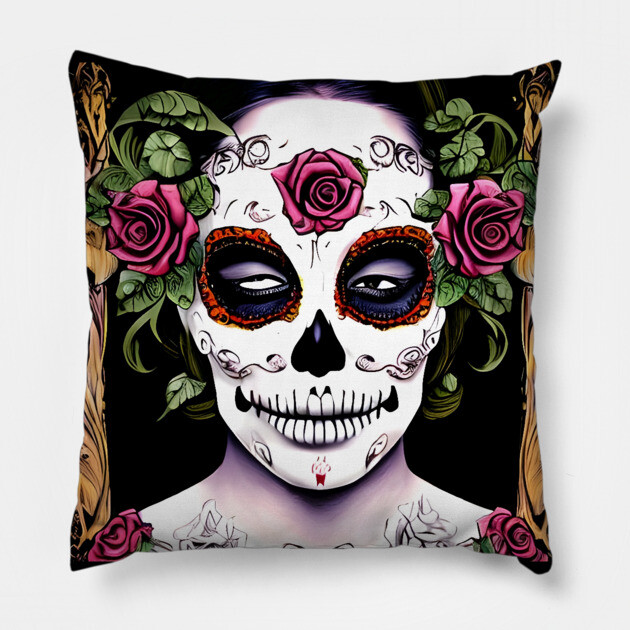 Sugar Skull Girl Pillow by animegirlnft