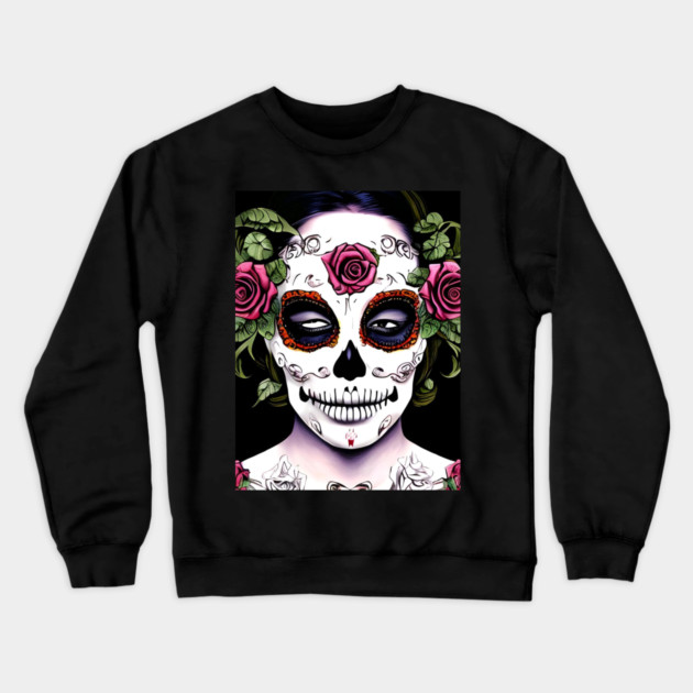 Sugar Skull Girl Crewneck Sweatshirt by animegirlnft