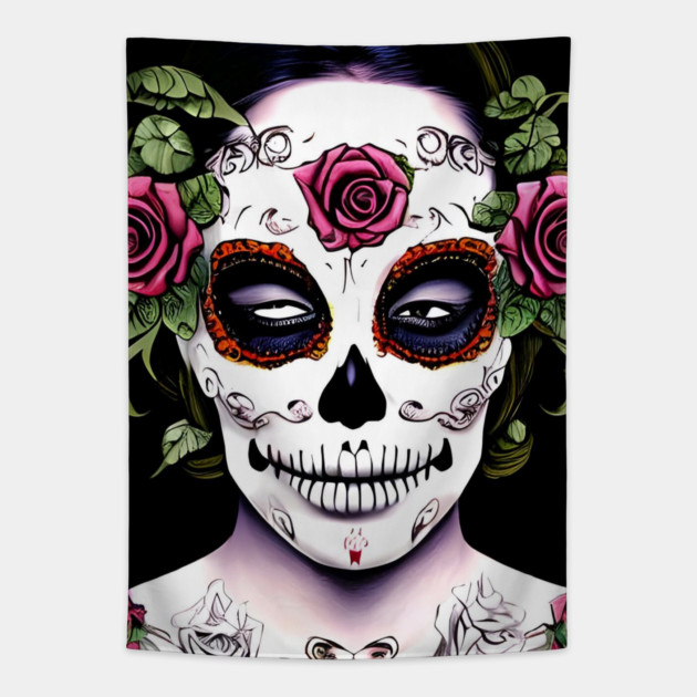 Sugar Skull Girl Tapestry by animegirlnft