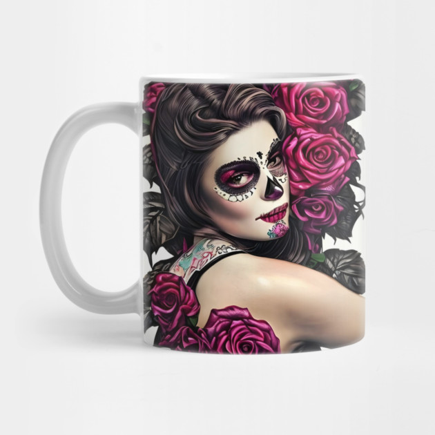 Day of The Dead Pin Up Girl with Tattooes & Roses by animegirlnft