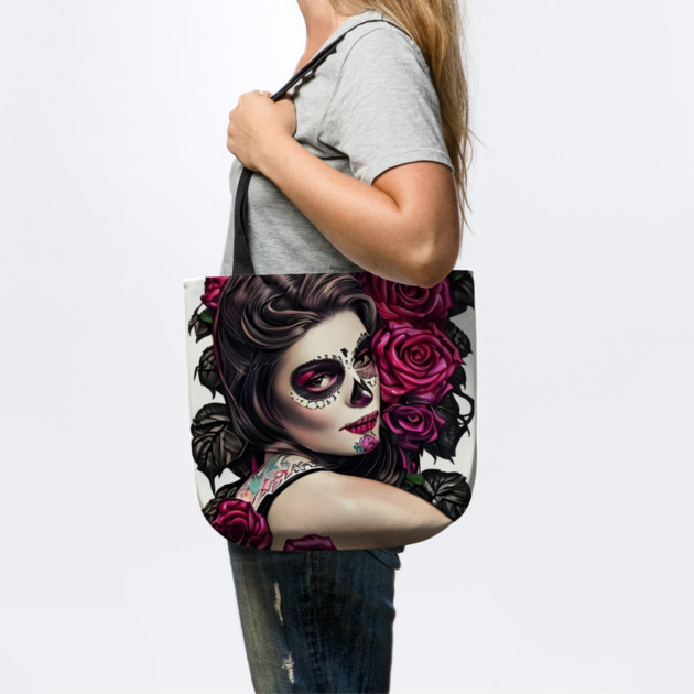 Day of The Dead Pin Up Girl with Tattooes & Roses by animegirlnft