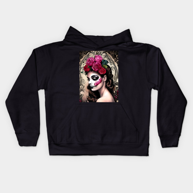 Sad Girl with Zombie Makeup Kids Hoodie by animegirlnft