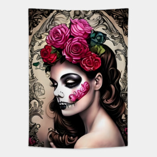 Sad Girl with Zombie Makeup Tapestry