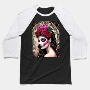 Sad Girl with Zombie Makeup Baseball T-Shirt