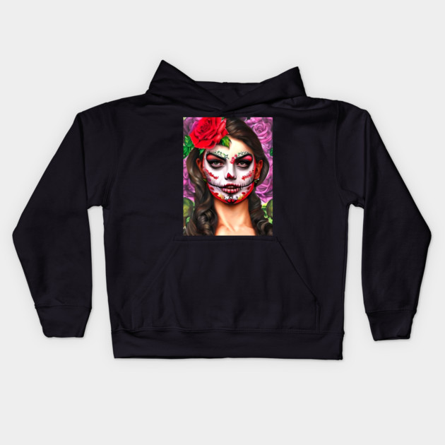 Day of the Dead Makeup Kids Hoodie by animegirlnft