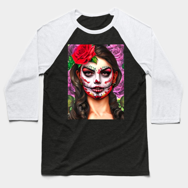 Day of the Dead Makeup Baseball T-Shirt by animegirlnft