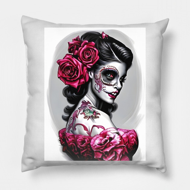 Zombie Tattooed Pin Up Girl Pillow by animegirlnft