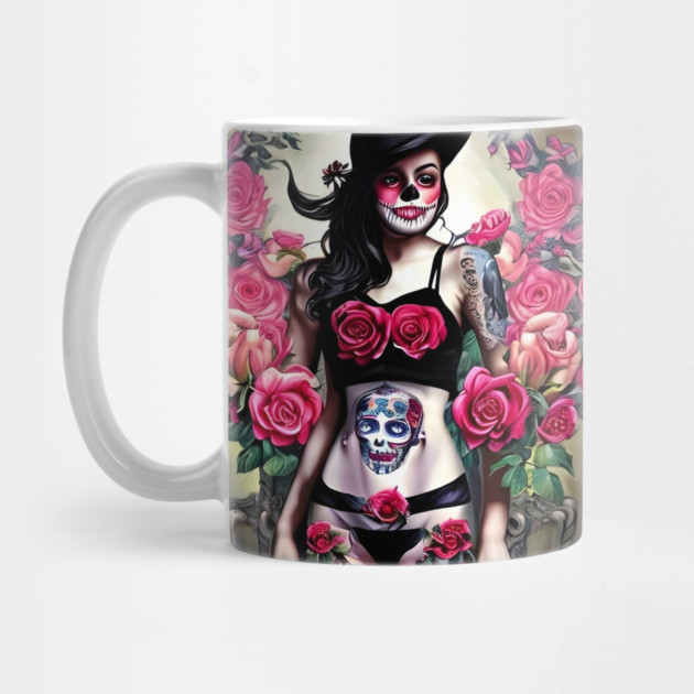 Tattooed Goth Pin Up Girl with Roses by animegirlnft