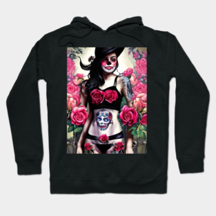 Tattooed Goth Pin Up Girl with Roses Hoodie