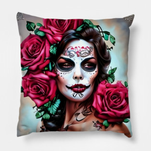 Girl with The Crow Makeup Pillow