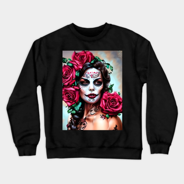 Girl with The Crow Makeup Crewneck Sweatshirt by animegirlnft
