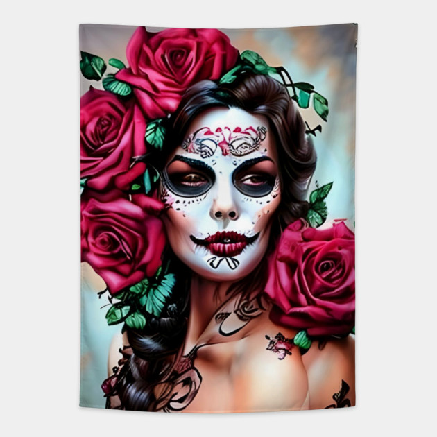 Girl with The Crow Makeup Tapestry by animegirlnft