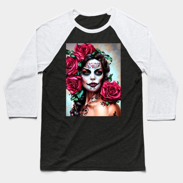 Girl with The Crow Makeup Baseball T-Shirt by animegirlnft