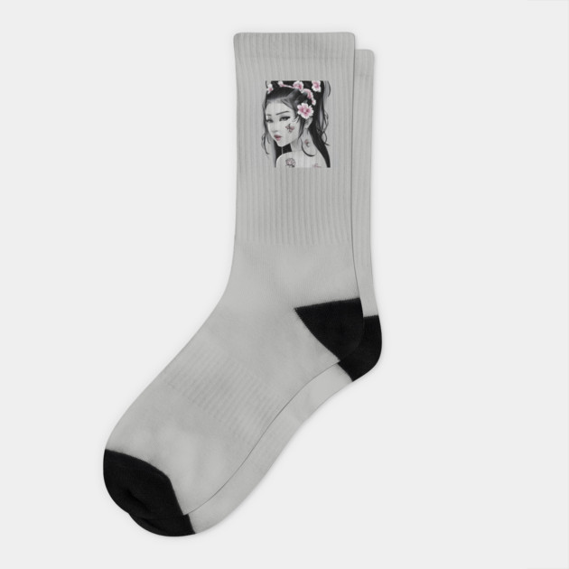 Asian Tattooed Pin Up Girl Socks by animegirlnft