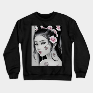 Asian Tattooed Pin Up Girl Crewneck Sweatshirt