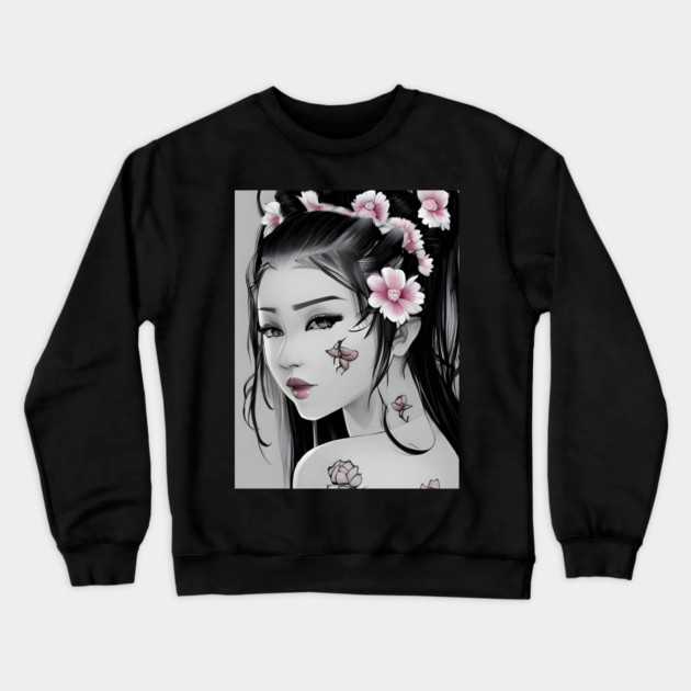 Asian Tattooed Pin Up Girl Crewneck Sweatshirt by animegirlnft