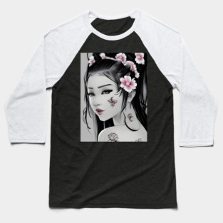 Asian Tattooed Pin Up Girl Baseball T-Shirt