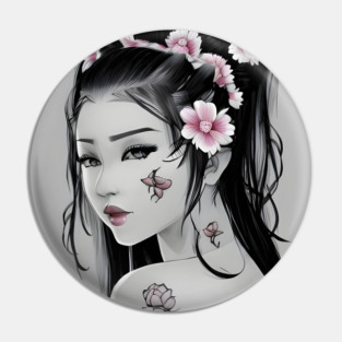 Asian Tattooed Pin Up Girl Pin