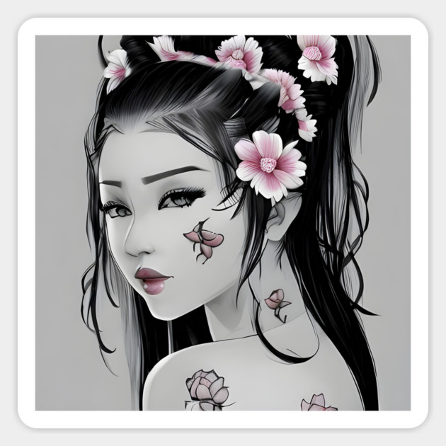 Asian Tattooed Pin Up Girl Sticker by animegirlnft