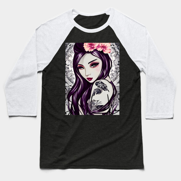 The girl with the flower tattoo Baseball T-Shirt by animegirlnft