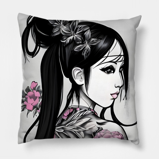 Geisha Tattoo Pillow by animegirlnft