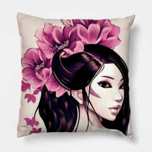 Beautiful Asian Perfect Girl Drawing Pillow