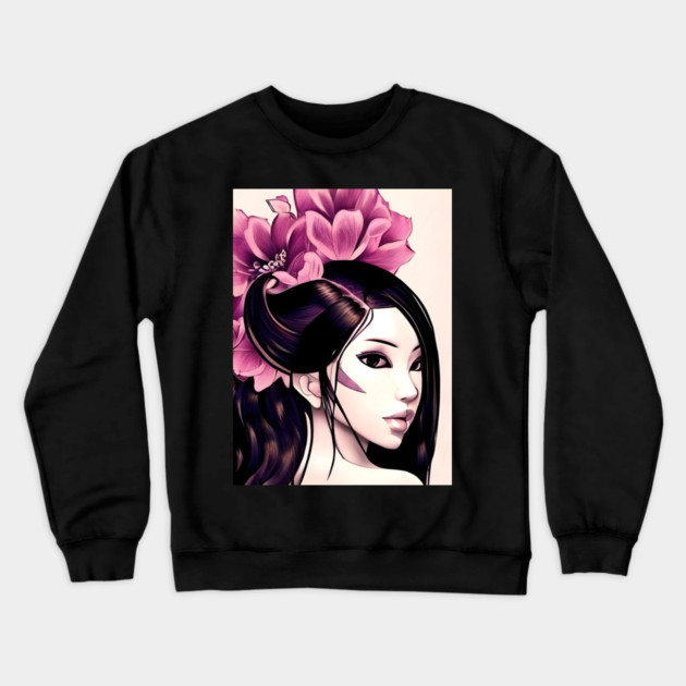 Beautiful Asian Perfect Girl Drawing Crewneck Sweatshirt by animegirlnft