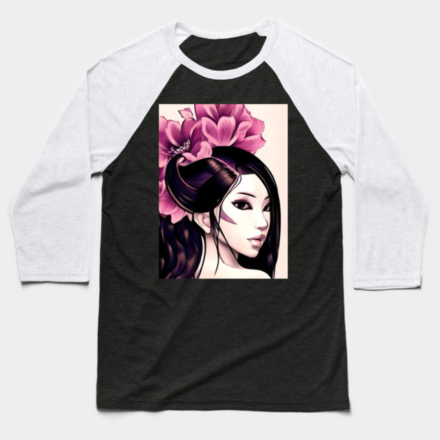 Beautiful Asian Perfect Girl Drawing Baseball T-Shirt by animegirlnft
