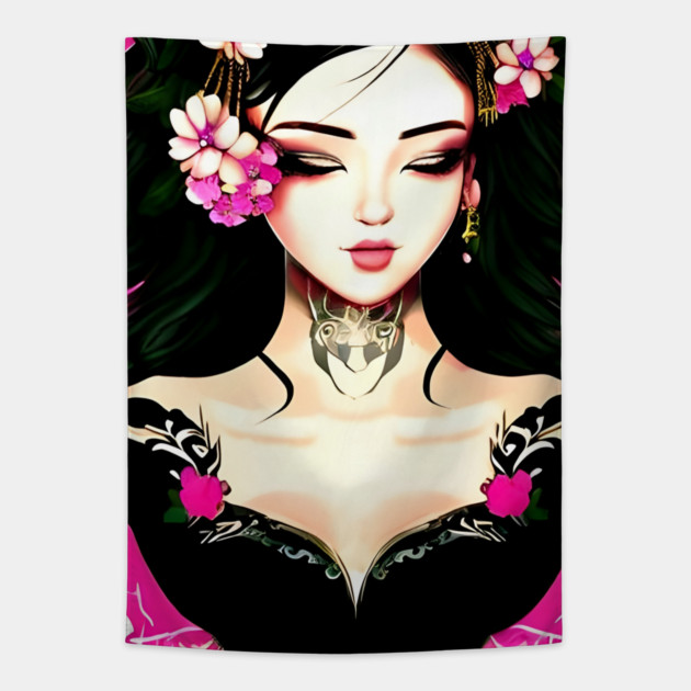 Asian Egirl Tapestry by animegirlnft