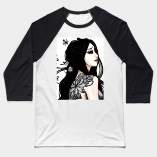 Asian Tattoo Girl Baseball T-Shirt