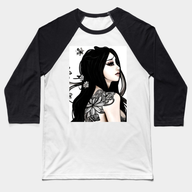 Asian Tattoo Girl Baseball T-Shirt by animegirlnft