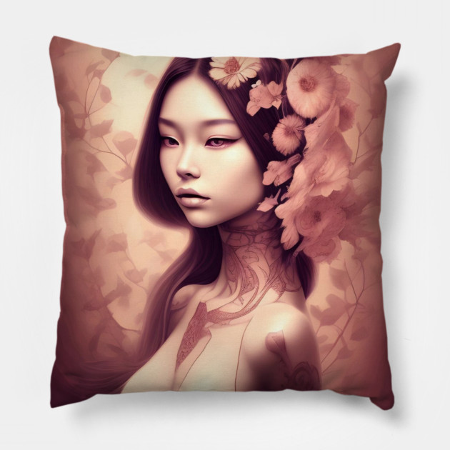 Beautiful Asian Woman Painting Pillow by animegirlnft