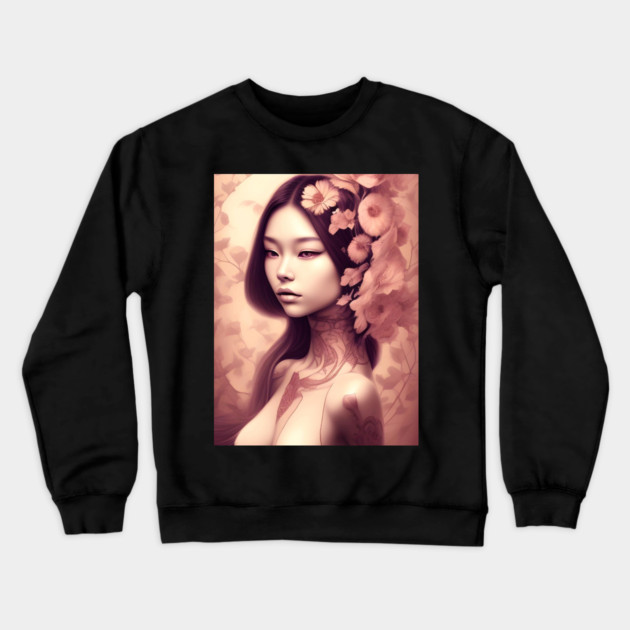 Beautiful Asian Woman Painting Crewneck Sweatshirt by animegirlnft