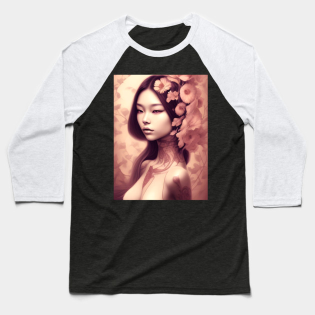 Beautiful Asian Woman Painting Baseball T-Shirt by animegirlnft