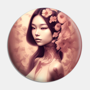Beautiful Asian Woman Painting Pin
