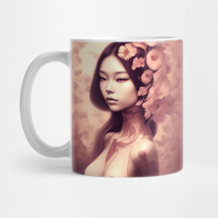 Beautiful Asian Woman Painting Mug