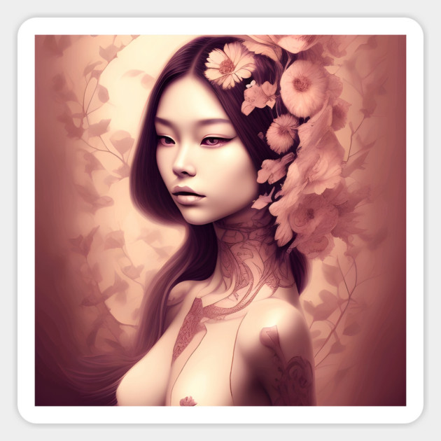 Beautiful Asian Woman Painting Magnet by animegirlnft