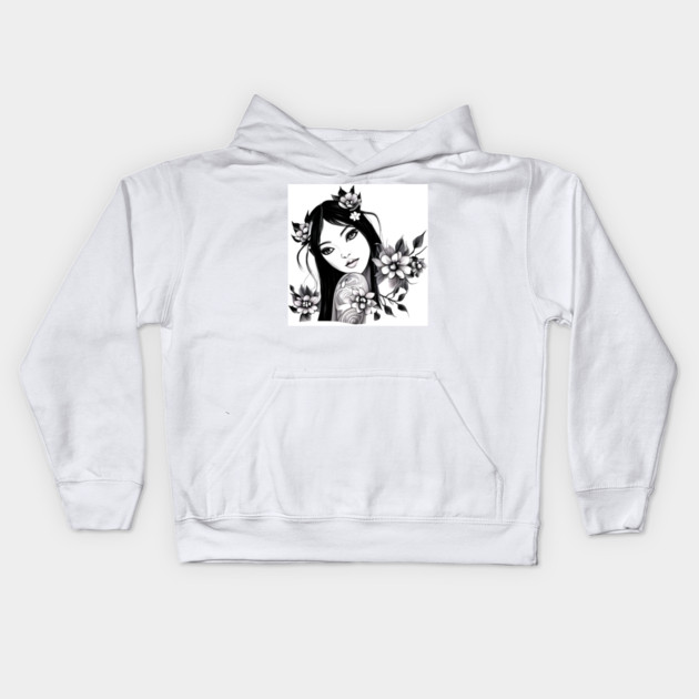 Beautiful Asian Girl Tattoo Art Kids Hoodie by animegirlnft