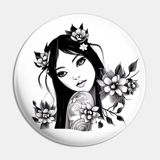 Beautiful Asian Girl Tattoo Art Pin by animegirlnft