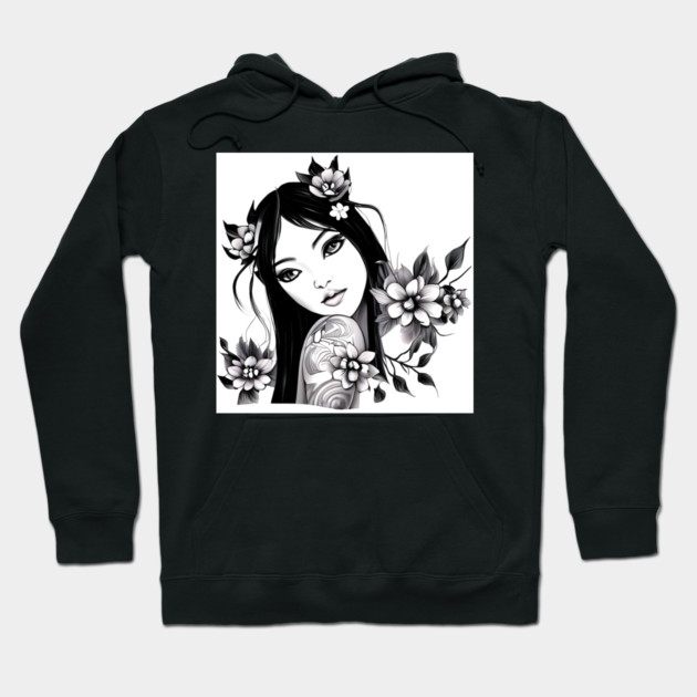 Beautiful Asian Girl Tattoo Art Hoodie by animegirlnft