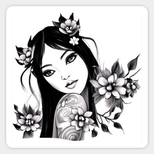 Beautiful Asian Girl Tattoo Art Sticker