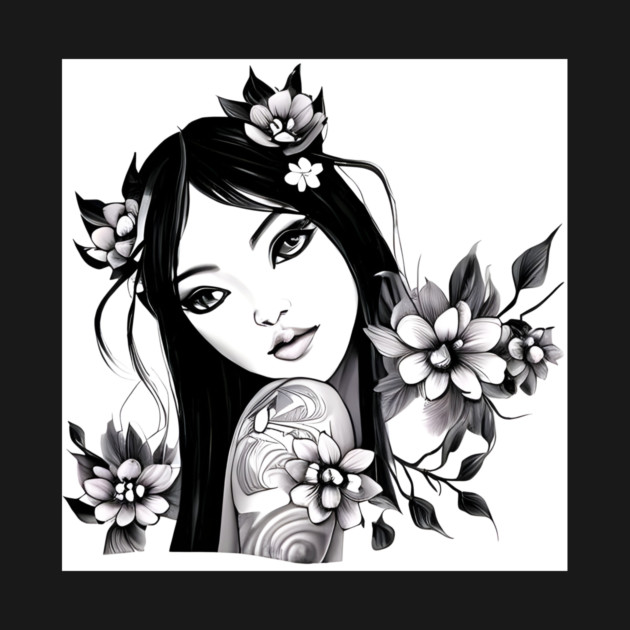 Beautiful Asian Girl Tattoo Art by animegirlnft