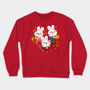 Three Bunnies Celebrate Chinese New Year Crewneck Sweatshirt