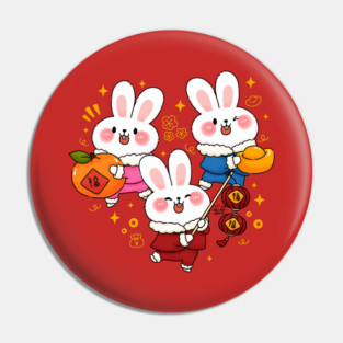 Three Bunnies Celebrate Chinese New Year Pin