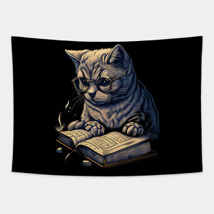 Book Worm Cat Tapestry