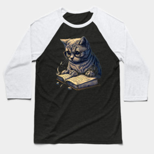 Book Worm Cat Baseball T-Shirt