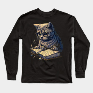 Book Worm Cat Long Sleeve T-Shirt