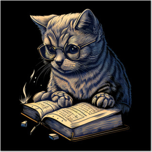 Book Worm Cat Posters and Art