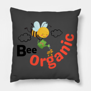 Be Organic Cute Bee Using A Watering Can & Farming Organically Pillow