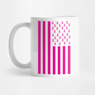 Pink Ribbon American Flag Breast Cancer Awareness Mug